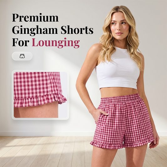 Women's Gingham Ruffle Hem Shorts