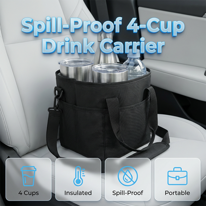 🧋 4-Cup Drink Tote with Shoulder Strap – Carry All Your Drinks, Hands-Free & Leak-Proof ☕🥤👜