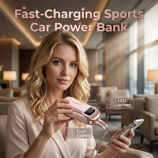 Sports Car Design Power Bank with Dual Cables