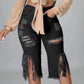 Style: Women's Distressed Knee-Length Denim Shorts with Side Tassels