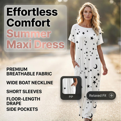 Short Sleeve Loose Fit Summer Long Dress