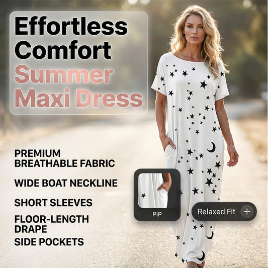 Short Sleeve Loose Fit Summer Long Dress