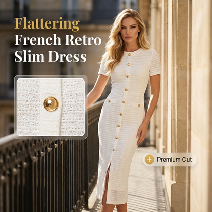 French Retro Slim Button-Down Dress