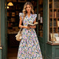 Women's Floral Print Dress with Flutter Sleeve