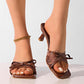 Women's Lace Heeled Sandals with Bow Accent