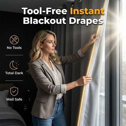 Portable Blackout Blind 🛏️🌙 – No Drill, Triple Weave, Thermal, Scalloped Edge