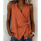 🔥49% OFF Women's Halter Sleeveless Casual Blouse, Soft Breathable Summer Tank Top, Elegant Loose Fit Daily Shirts for Vacation & Streetwear
