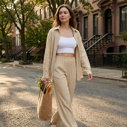👗 49% OFF NOW! ☀️ Women's Soft Casual Top & Wide-Leg Pants Set – Lightweight & relaxed fit – Effortless comfort, perfect for summer days or lounging 🌸✨