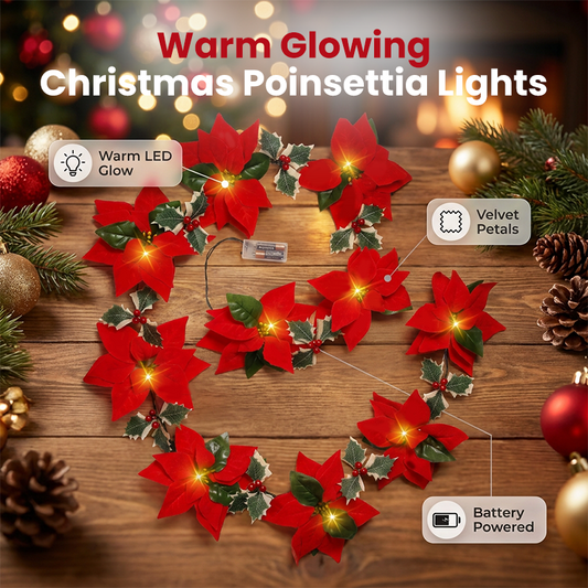 Christmas Poinsettia Flower String Lights