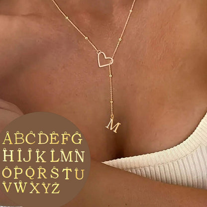 Stainless Steel Y-Shape Heart Initial Necklace