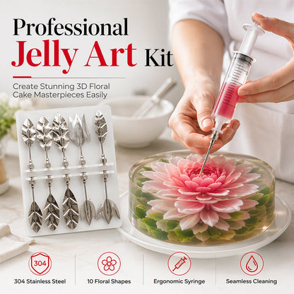 🎂30% OFF NOW! Professional 3D Jelly Art Kit‑ 304 Stainless Steel 10‑Piece Floral Gelatin Art Tools with Syringe, DIY 3D Flower Jelly Cake Decorating Set for Pastry & Baking Lovers