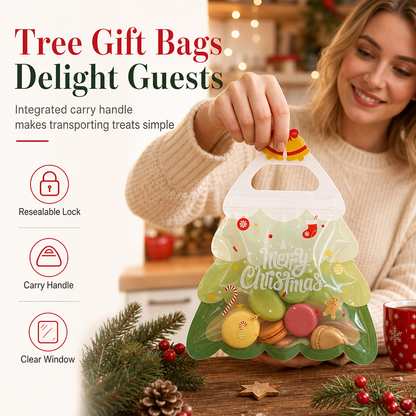 Cute Christmas Tree Transparent Gift Bag with Handle