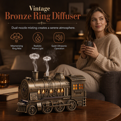 🚂 Vintage Train Diffuser – Mist Rings & Cozy Flame Light