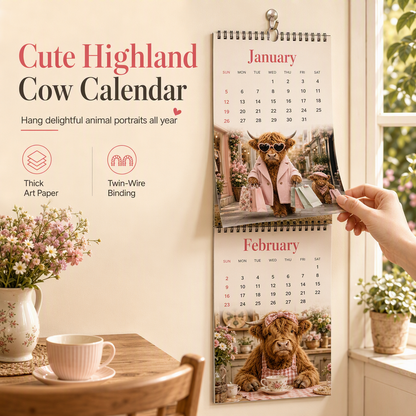 Highland Cow Series 12-Month Hanging Wall Calendar