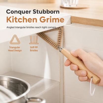 Triangular Gas Stove Cleaning Brush with Wooden Handle