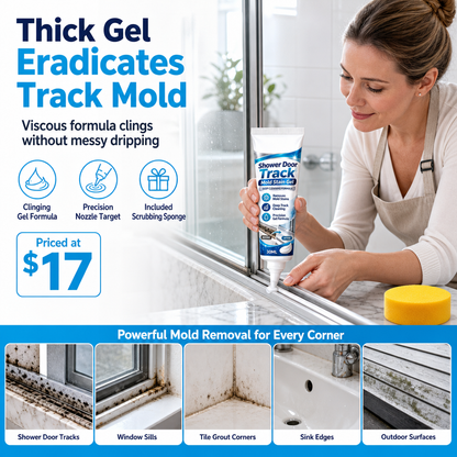 Bathroom Mold Remover Gel for Shower Door Grooves and Glass Tracks Black Mold Stain and Limescale Cleaner Set with Sponge 30ml
