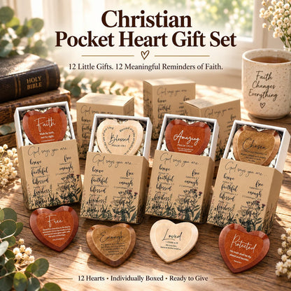 12-Piece Wooden Heart-Shaped Pocket Hug Token Set