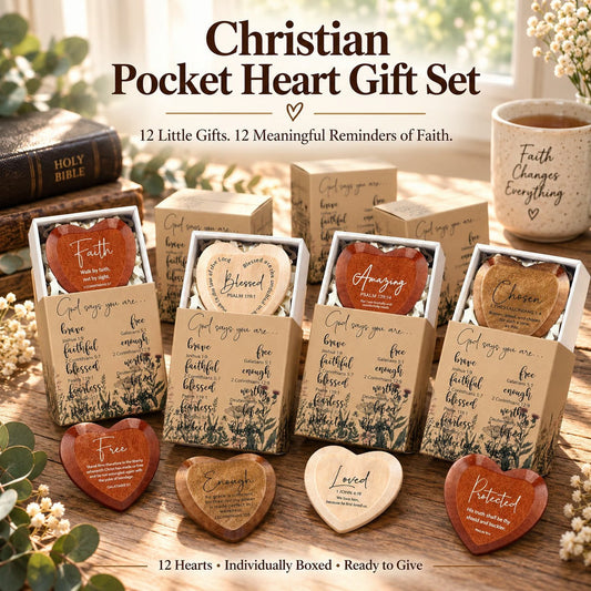 12-Piece Wooden Heart-Shaped Pocket Hug Token Set