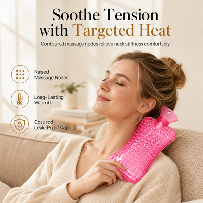 Water Filling Hot Water Bottle with Massage Bumps for Neck Shoulder Waist and Abdomen Heat Therapy