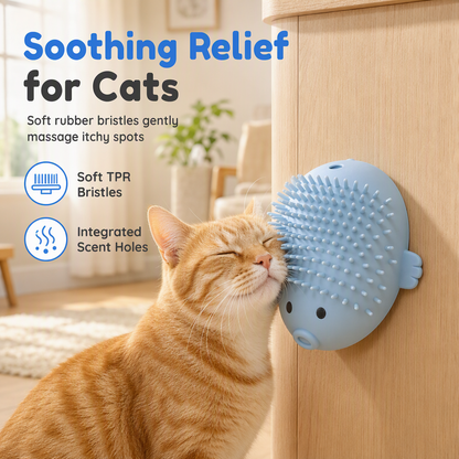 Pufferfish Shaped Cat Groomer Wall Corner Massager and Grooming Brush Toy
