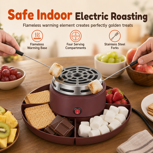 ⏳Limited-time 50% off⏰2-in-1 Electric Chocolate Fondue Melting Pot and Roaster Set with Fruit Platter for Parties⚡♨️🧁